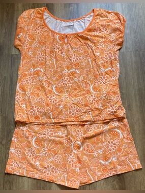 Secret Treasures Orange Tropical Print Pajama Set Large